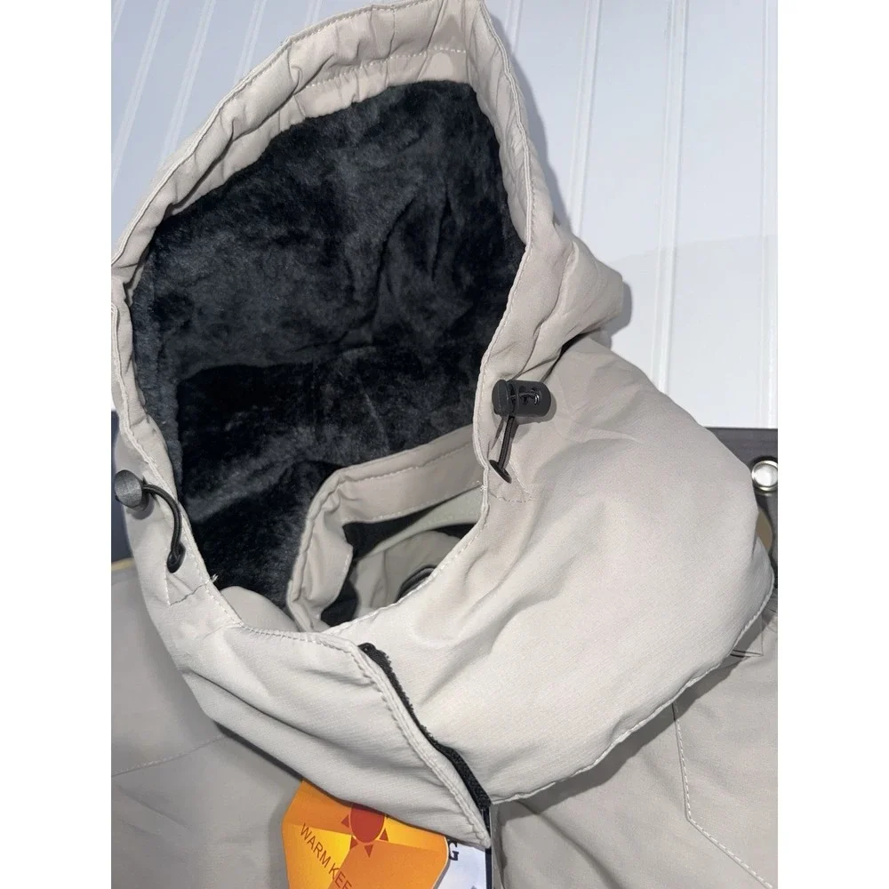 Moerdeng Mens S Waterproof Hooded Parka-Faux Fur Lined-light Gray NEW